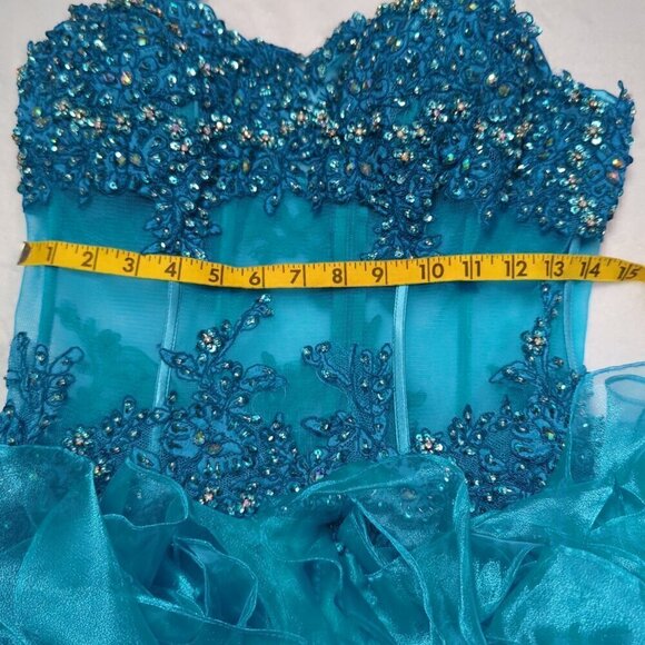 Alyce Paris Blue Strapless Embellished Salsa Style Formal Evening Gown Size 6 - Picture 9 of 11